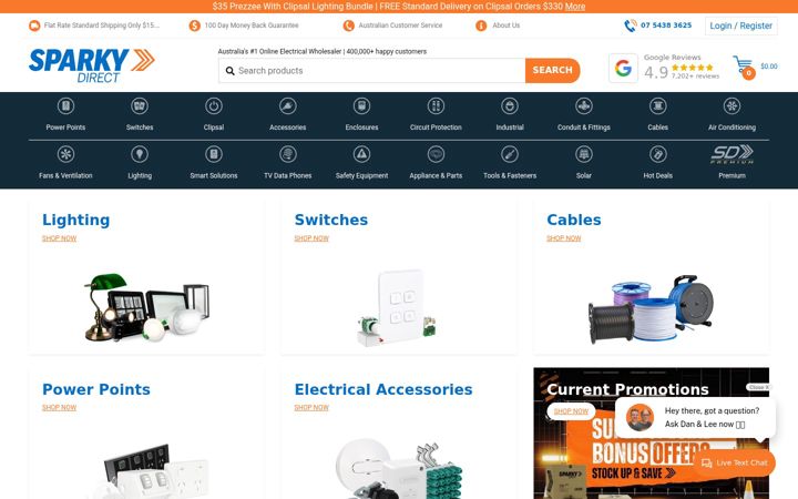 Screenshot of sparkydirect.com.au