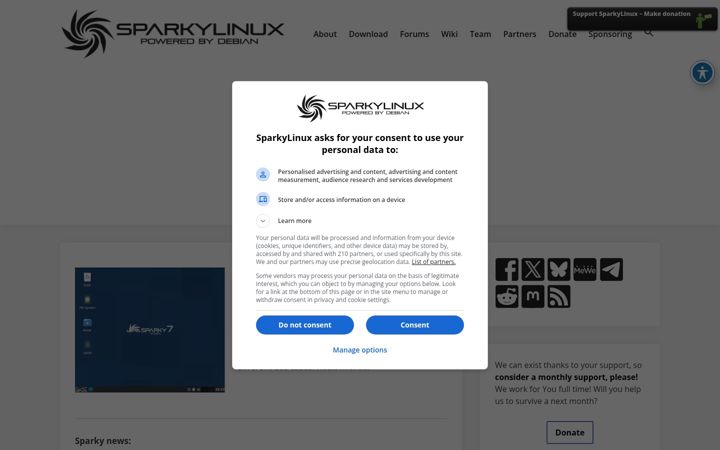 Skærmbillede af sparkylinux.org