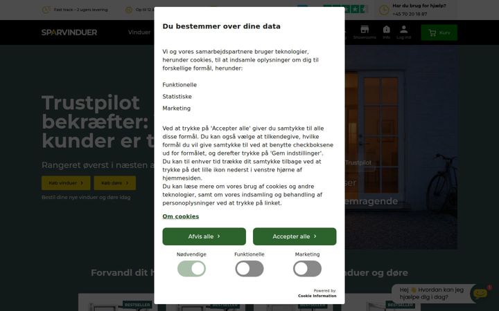 Screenshot von sparvinduer.dk