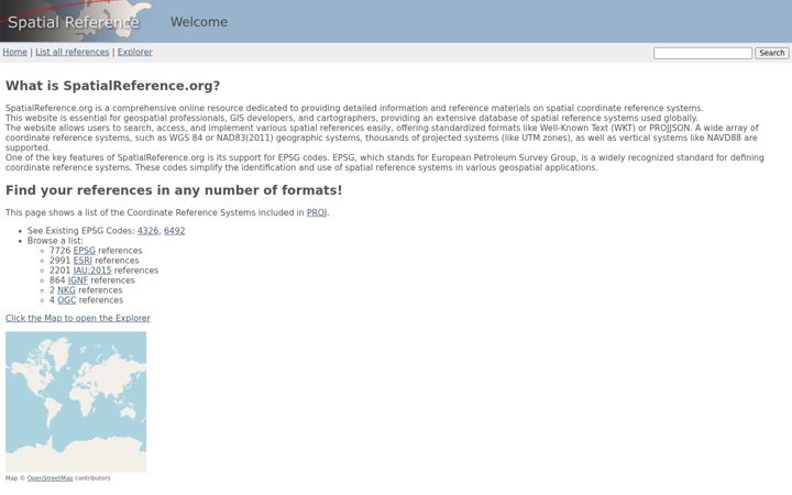 Screenshot of spatialreference.org