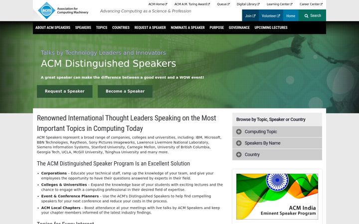 Screenshot of speakers.acm.org
