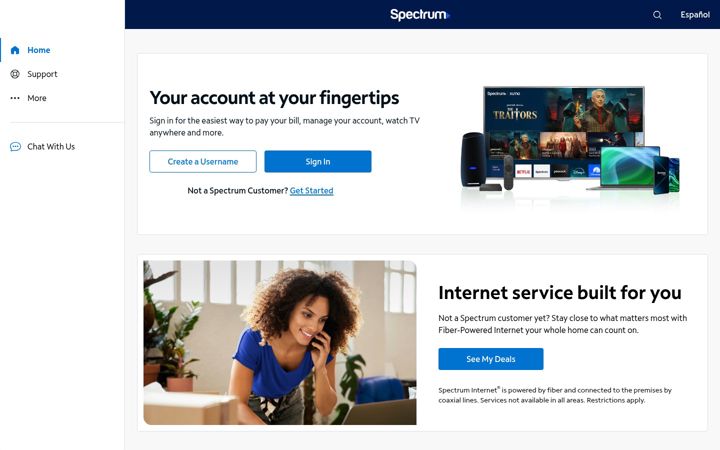 Snimka zaslona za spectrum.net