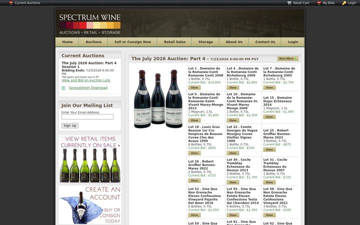 Screenshot of spectrumwine.com