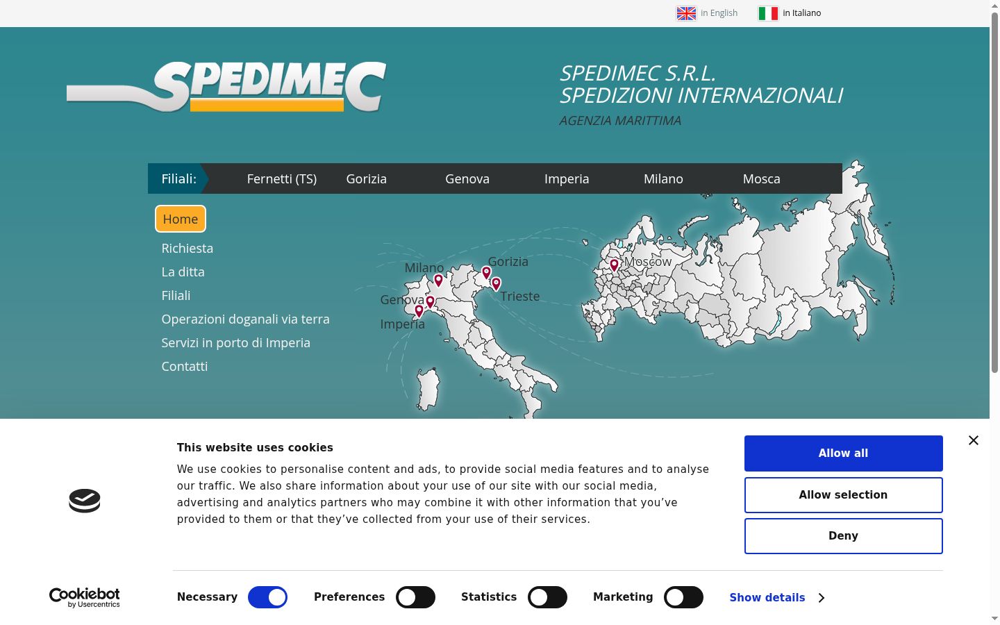 Screenshot del banner di consenso mostrato prima di qualsiasi interazione