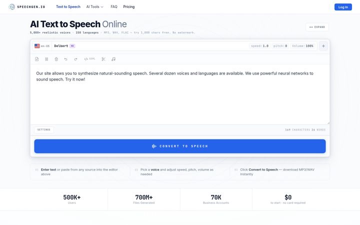 Screenshot of speechgen.io