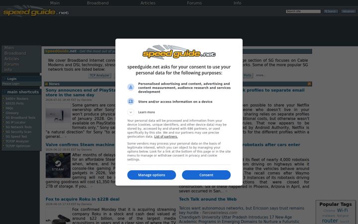 Snimka zaslona za speedguide.net