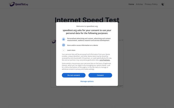 Screenshot of speedtest.org