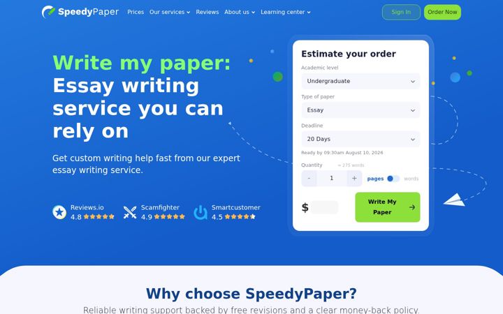 Screenshot of speedypaper.com