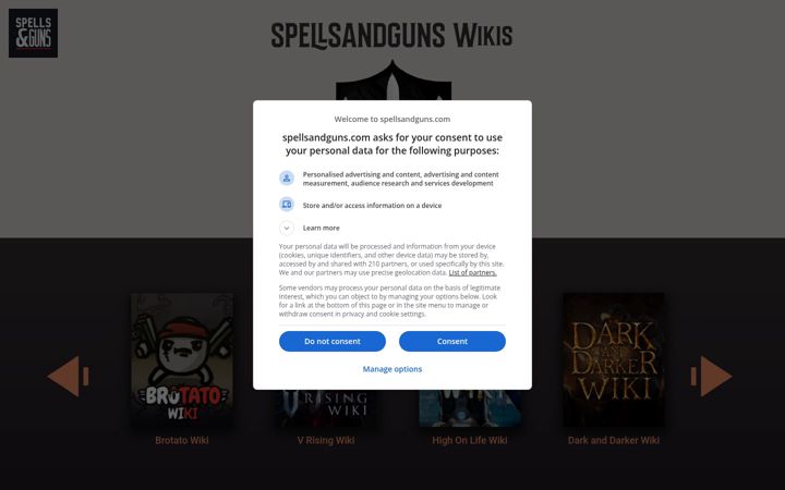 Skärmbild av spellsandguns.com