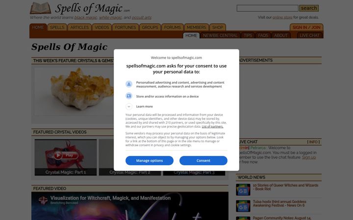 Skærmbillede af spellsofmagic.com