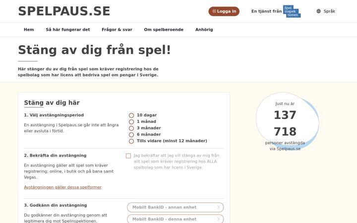 Screenshot of spelpaus.se