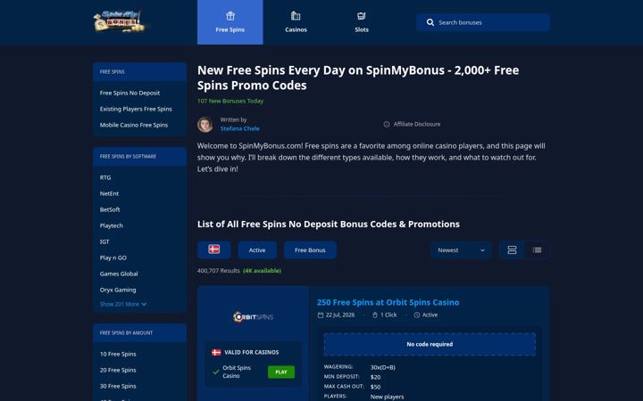 Screenshot of spinmybonus.com
