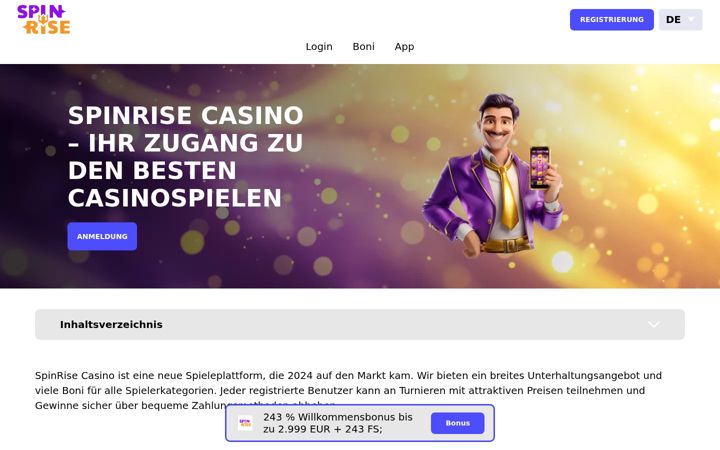 Screenshot of spinrisecasino-at.com
