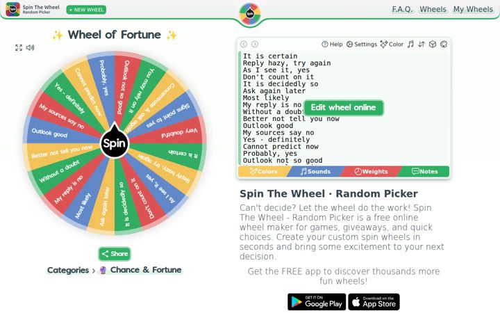 Screenshot of spinthewheel.app