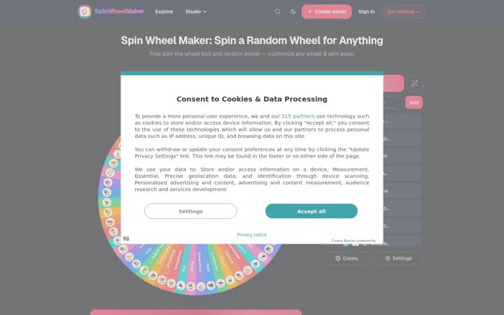 Screenshot of spinwheelmaker.com