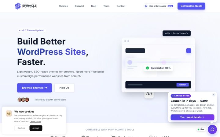 Screenshot of spiraclethemes.com