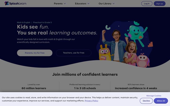 Snimka zaslona za splashlearn.com