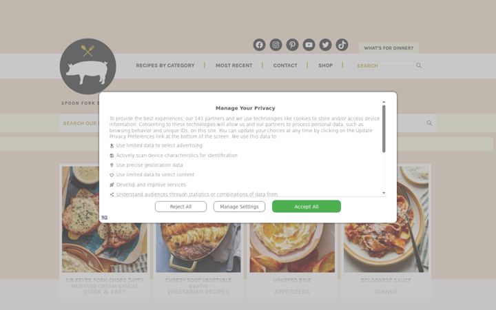 Screenshot of spoonforkbacon.com