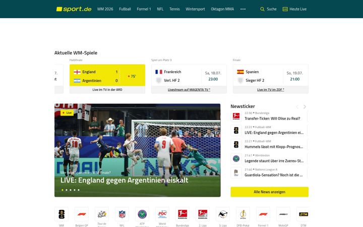 Screenshot von sport.de