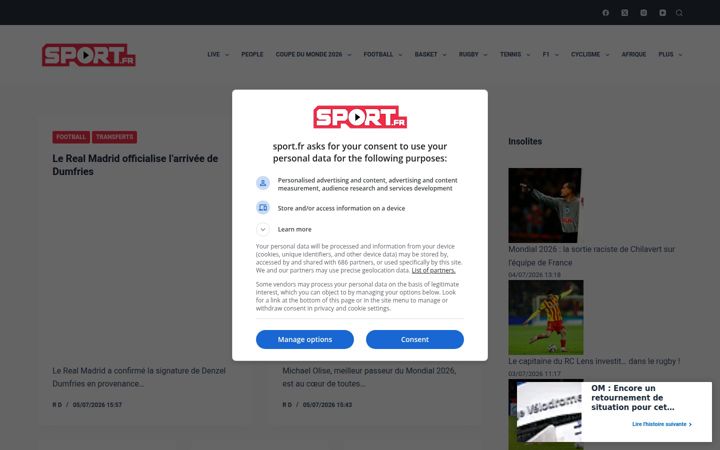 Screenshot of sport.fr