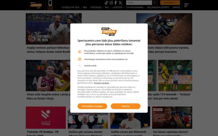 Screenshot of sportacentrs.com