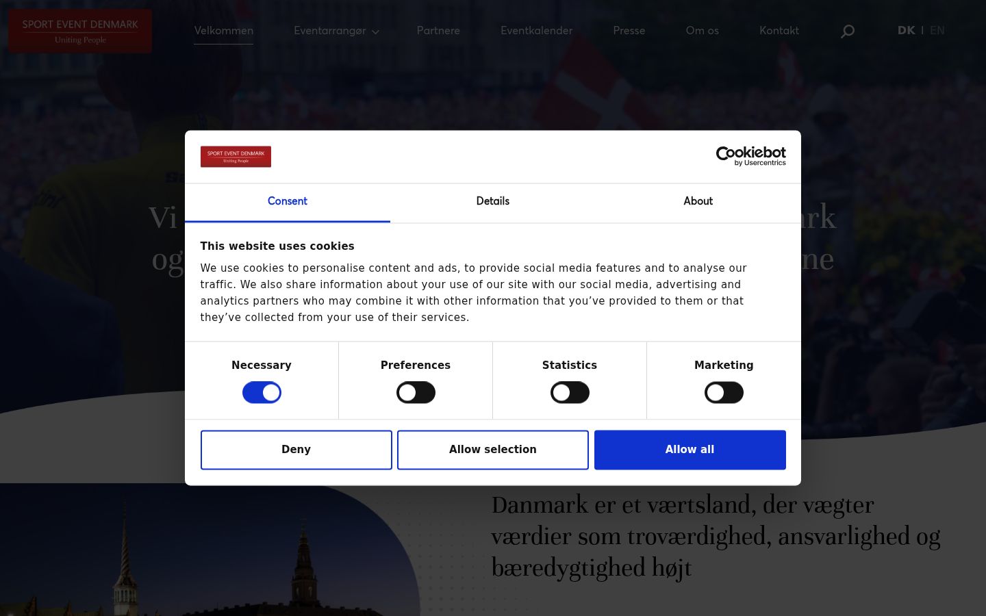 Posnetek zaslona pasice za privolitev, prikazane pred kakršno koli interakcijo
