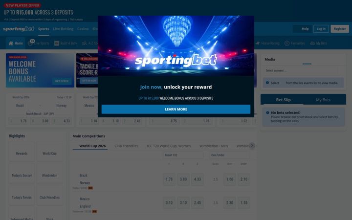 Screenshot of sportingbet.co.za