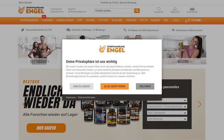 Zrzut ekranu sportnahrung-engel.de