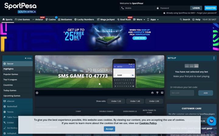 Screenshot of sportpesa.co.za