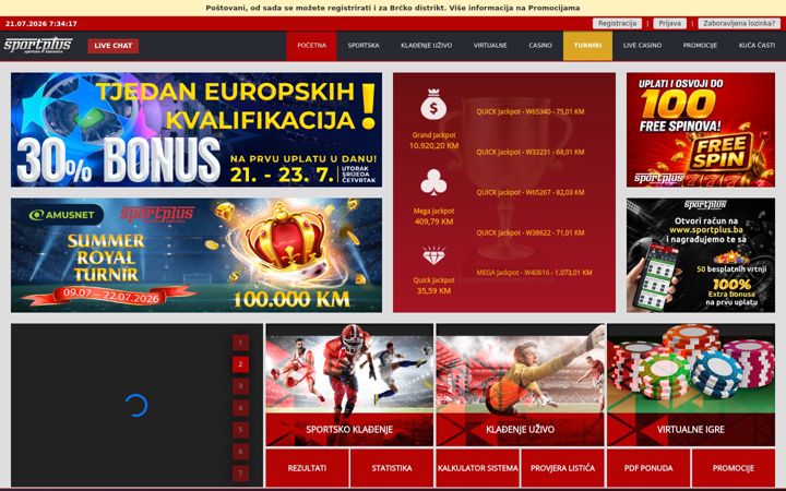 Kuvakaappaus sivustosta sportplus.ba