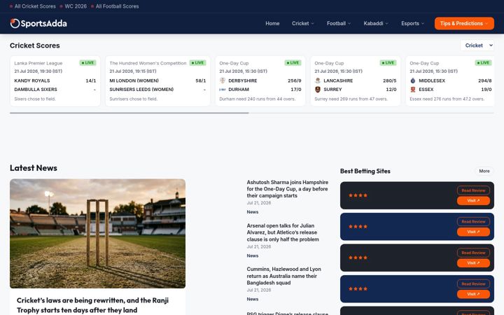 Screenshot of sportsadda.com