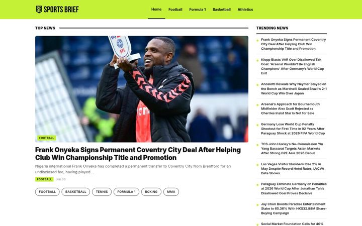 Екранна снимка на sportsbrief.com