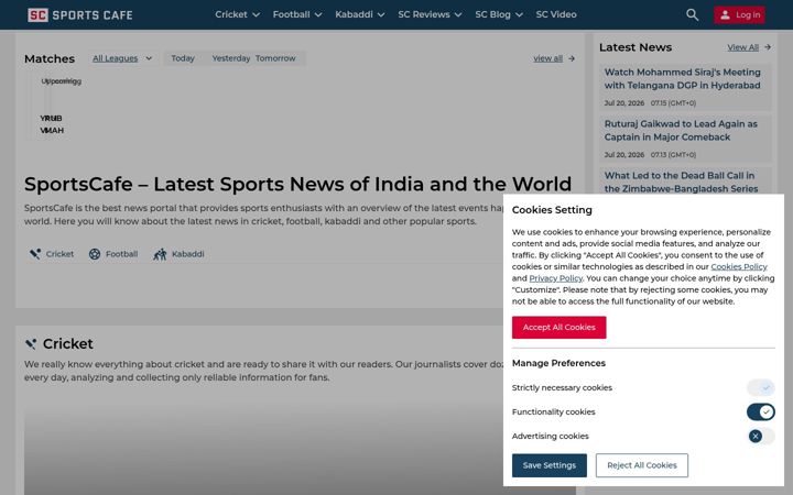 Screenshot of sportscafe.in