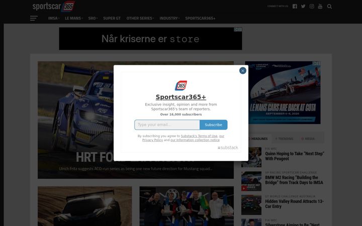 Screenshot of sportscar365.com