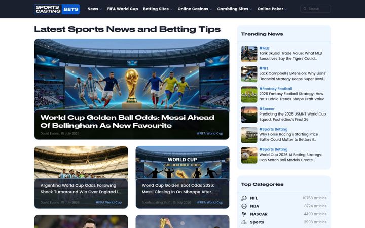 Kuvakaappaus sivustosta sportscasting.com