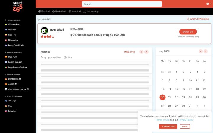 Screenshot of sportstats365.com