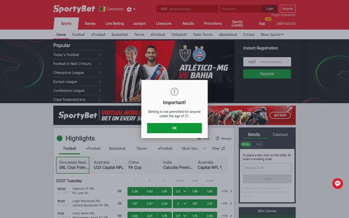 Screenshot of sportybet.co.cm