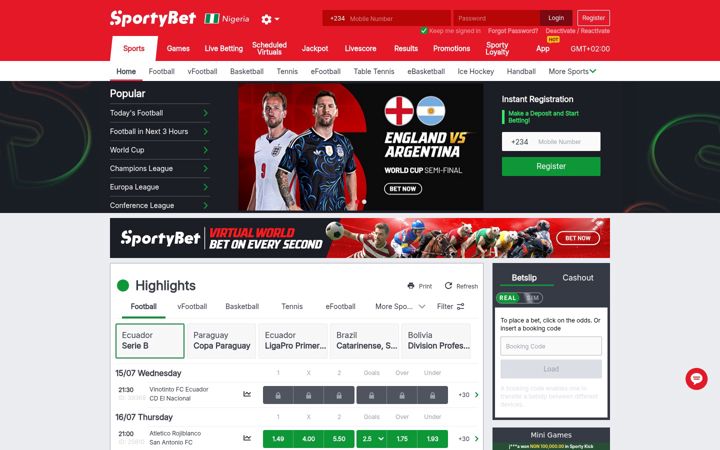 Snimka zaslona za sportybet.com