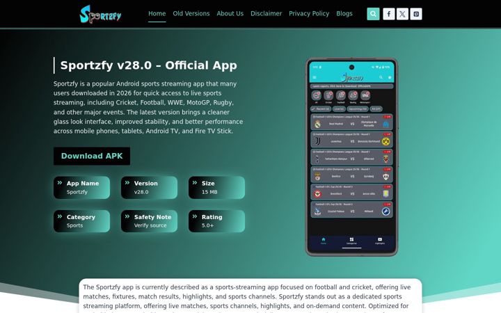 Screenshot of sportzfy1.com