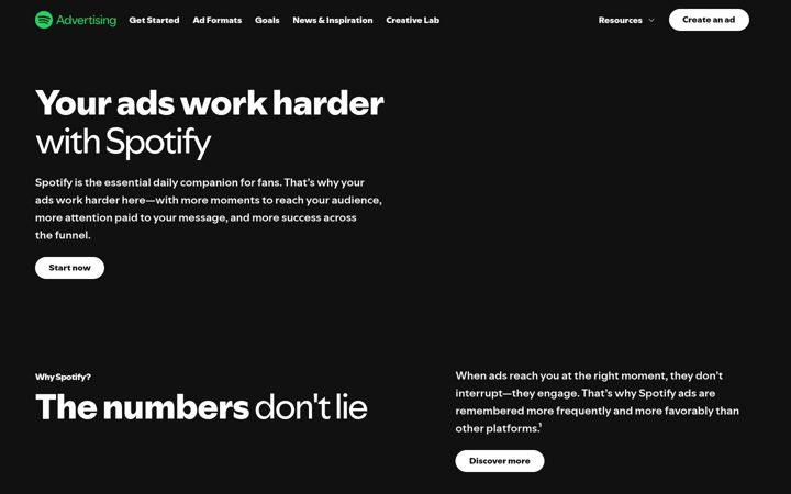 Екранна снимка на spotifyforbrands.com