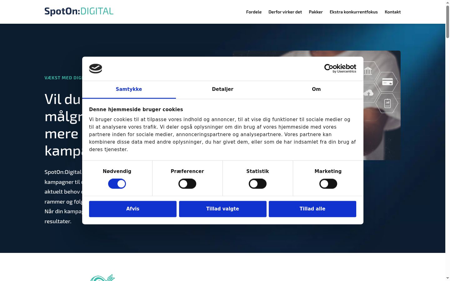 Captura de ecrã do banner de consentimento apresentado antes de qualquer interação