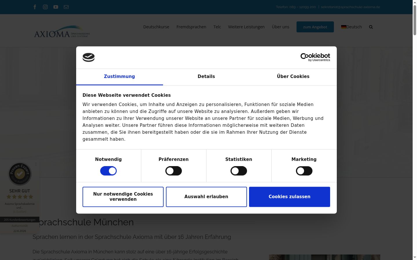 Screenshot of the consent banner shown before any interaction