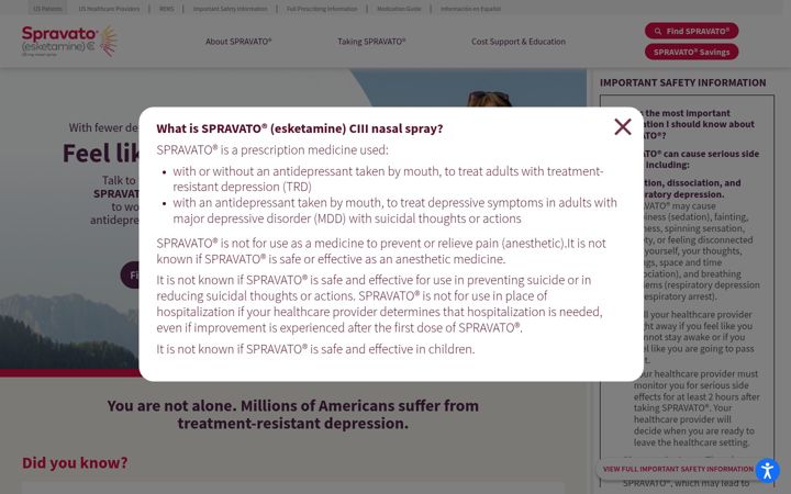 Screenshot of spravato.com