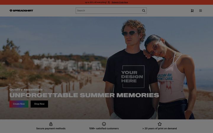 Screenshot of spreadshirt.co.uk