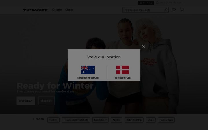 Screenshot of spreadshirt.com.au