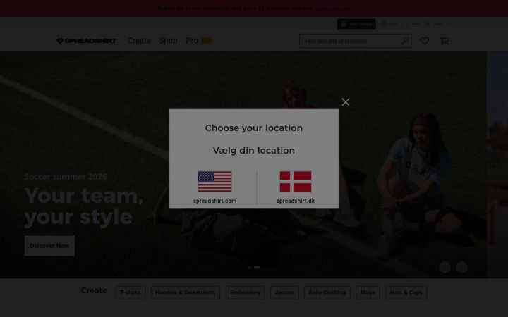 Skærmbillede af spreadshirt.com