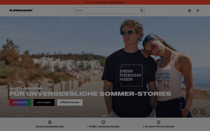 Screenshot van spreadshirt.de