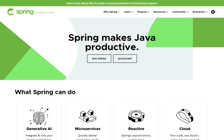 Snímek obrazovky springsource.org