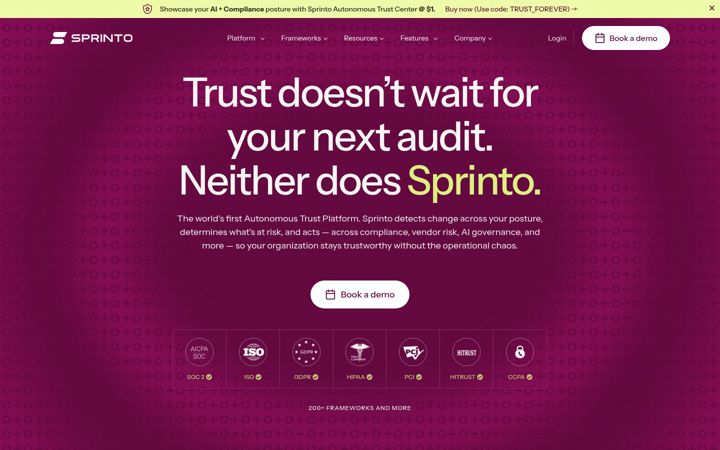 Screenshot of sprinto.com
