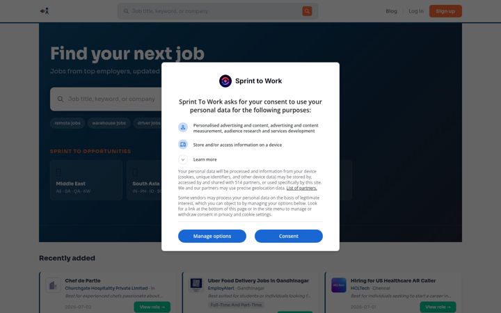 Screenshot of sprinttowork.com